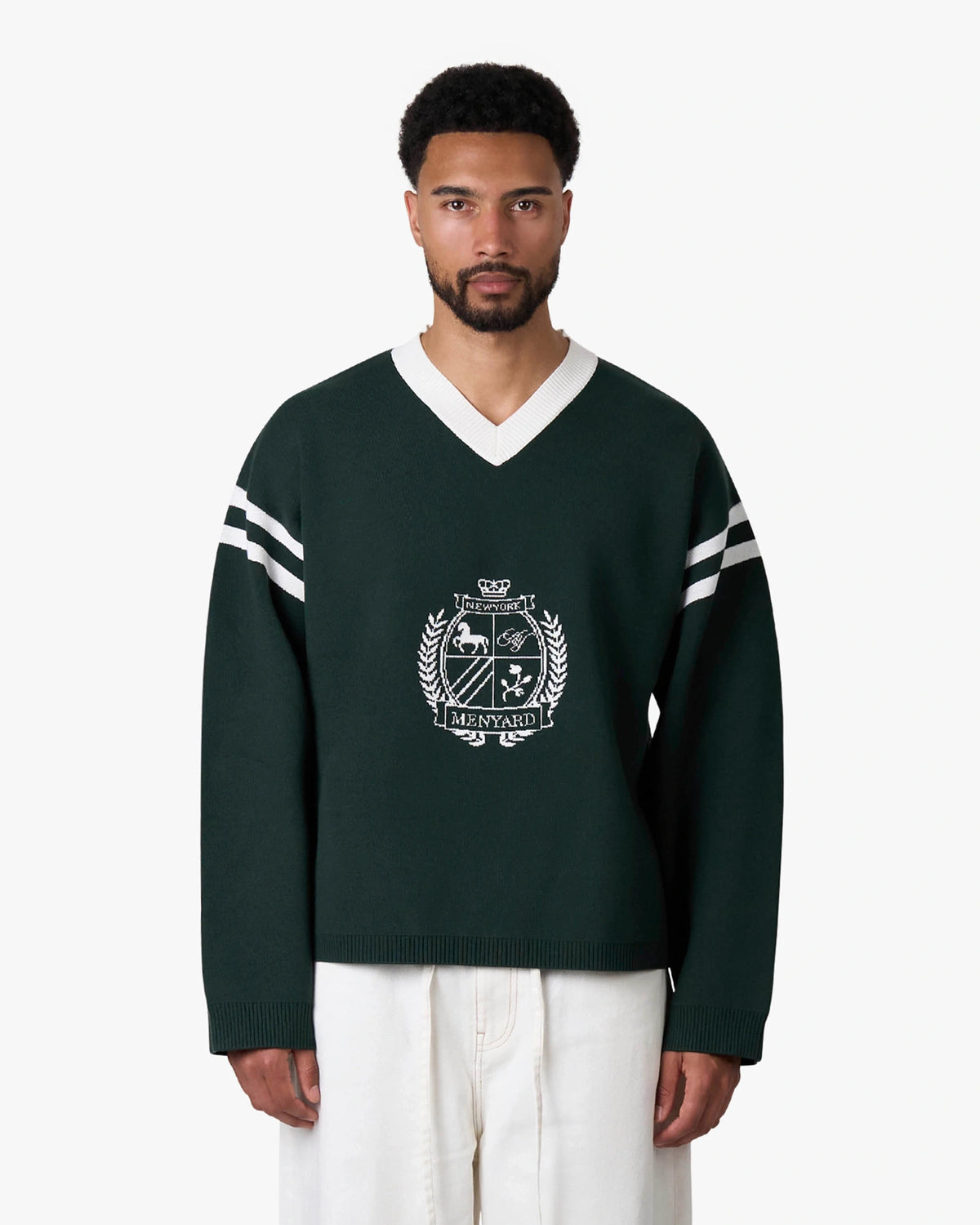 Badge V-Neck Knit | Green