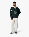 Badge V-Neck Knit | Green
