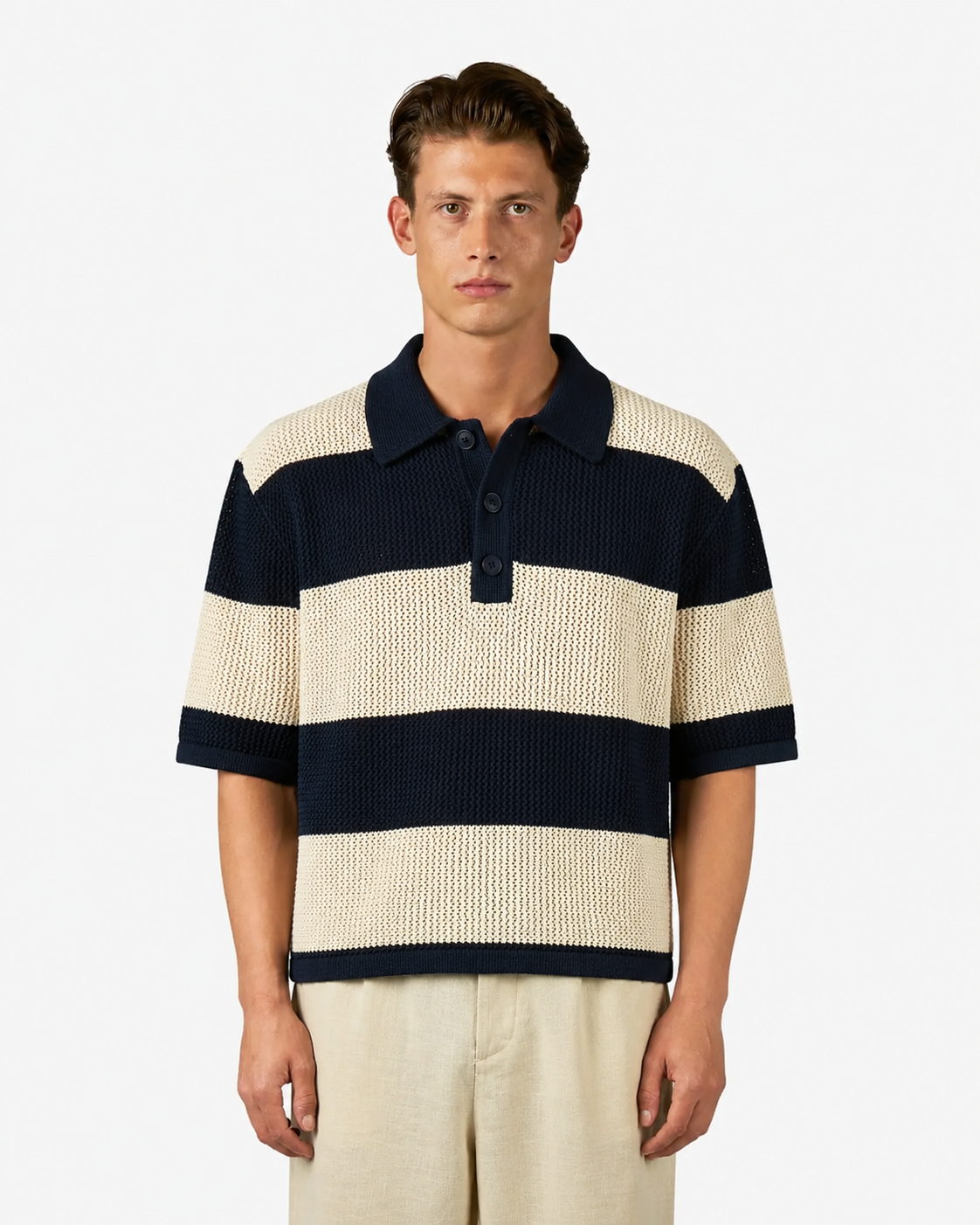 Cabris Knitted Polo | Navy/Ecru