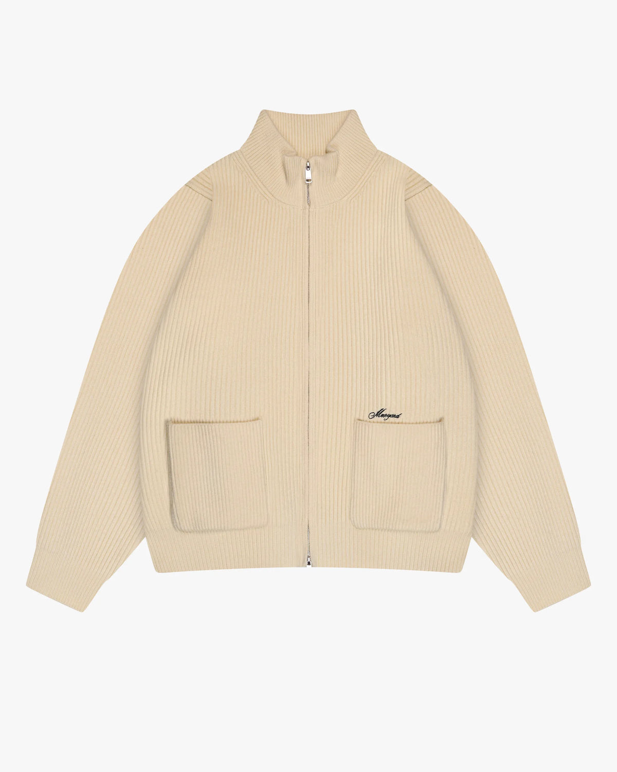 Giacca Heavy Knitted Zip-Up Cardigan | Ecru flatlay