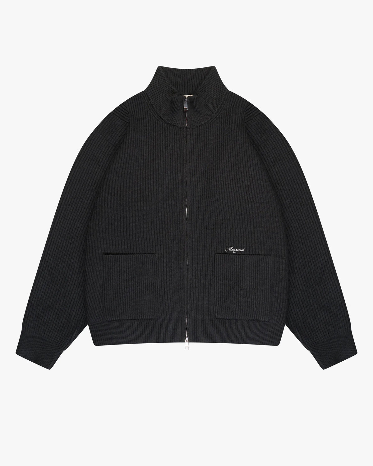 Giacca Heavy Knitted Zip-Up Cardigan | Black flatlay