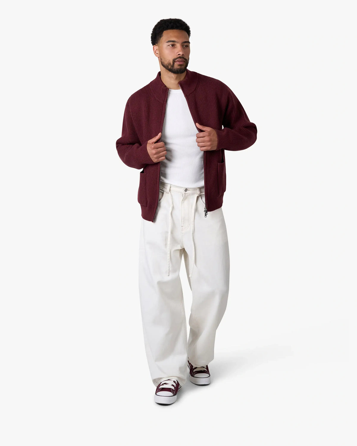 Giacca Heavy Knitted Zip-Up Cardigan | Burgundy