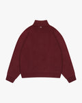 Giacca Heavy Knitted Zip-Up Cardigan | Burgundy flatlay back