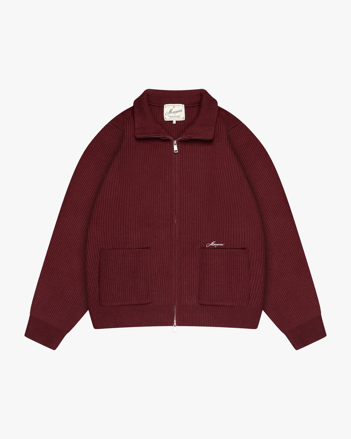 Giacca Heavy Knitted Zip-Up Cardigan | Burgundy flatlay open