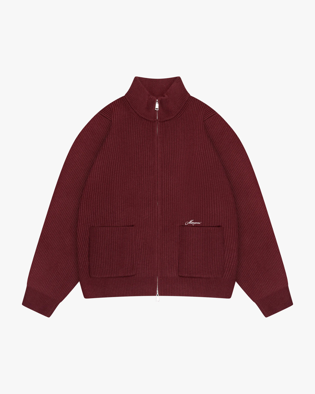 Giacca Heavy Knitted Zip-Up Cardigan | Burgundy flatlay
