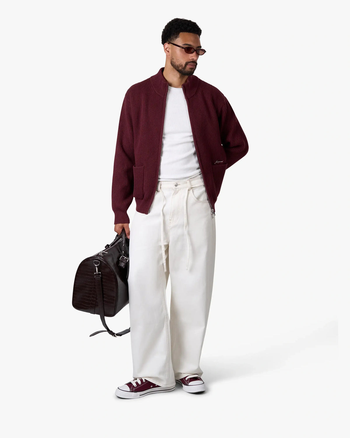 Giacca Heavy Knitted Zip-Up Cardigan | Burgundy