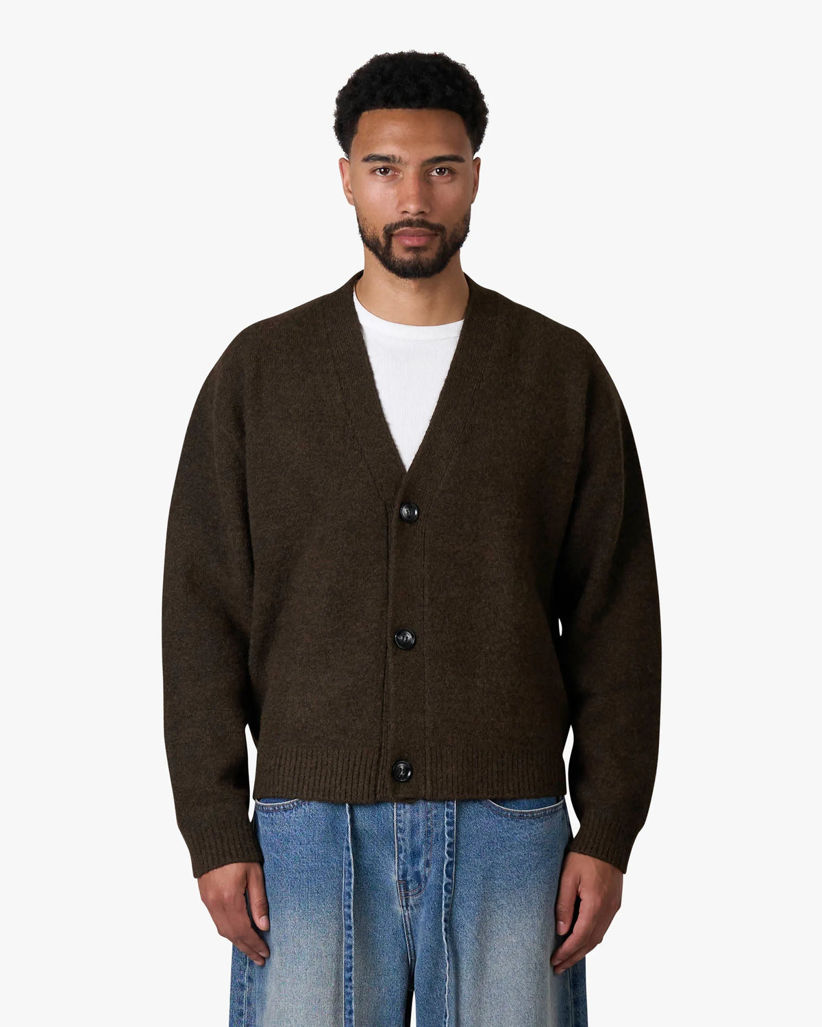 Marea V-Neck Brushed Cardigan | Dark Brown