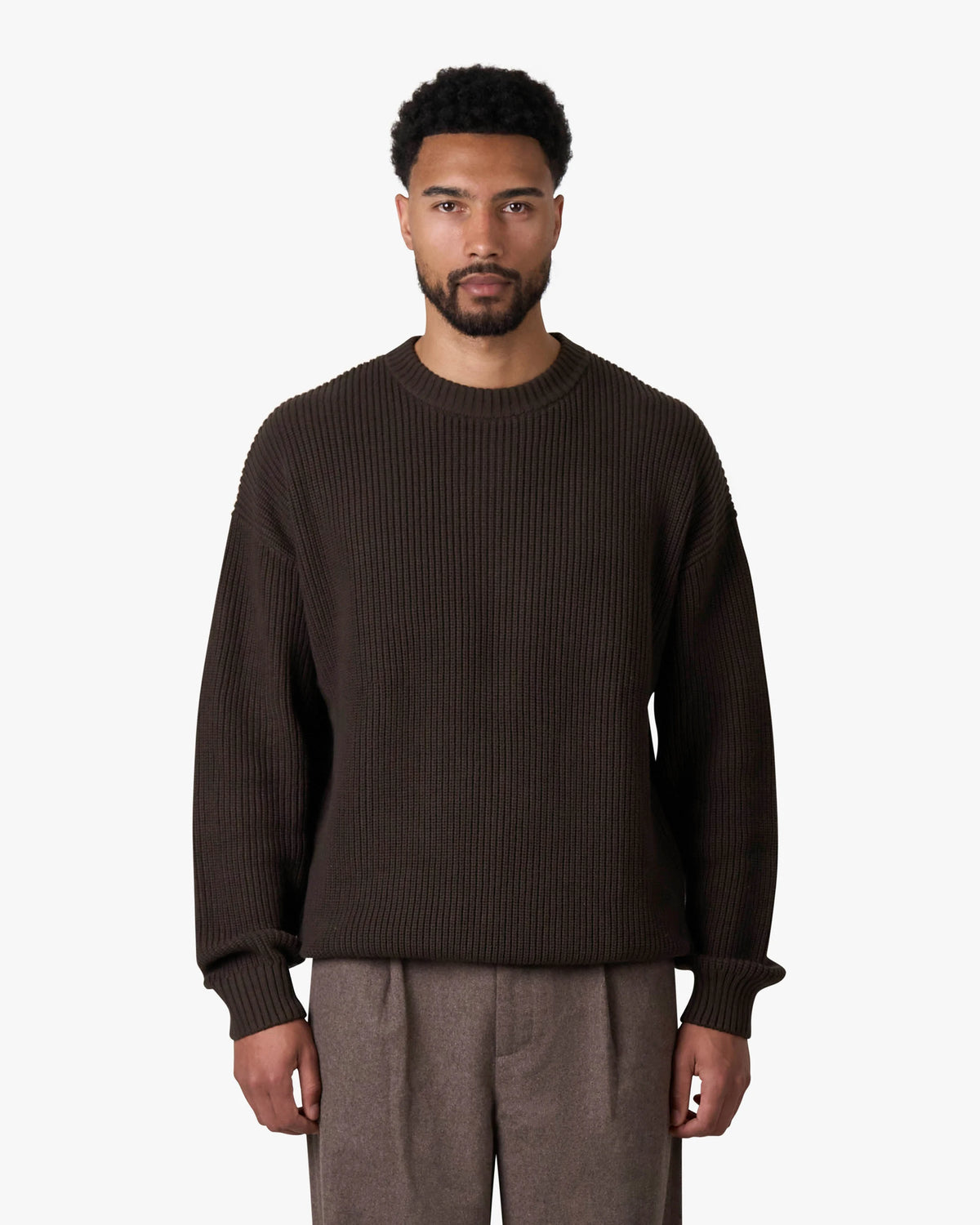 Naval Knitted Cotton Sweater | Dark Brown