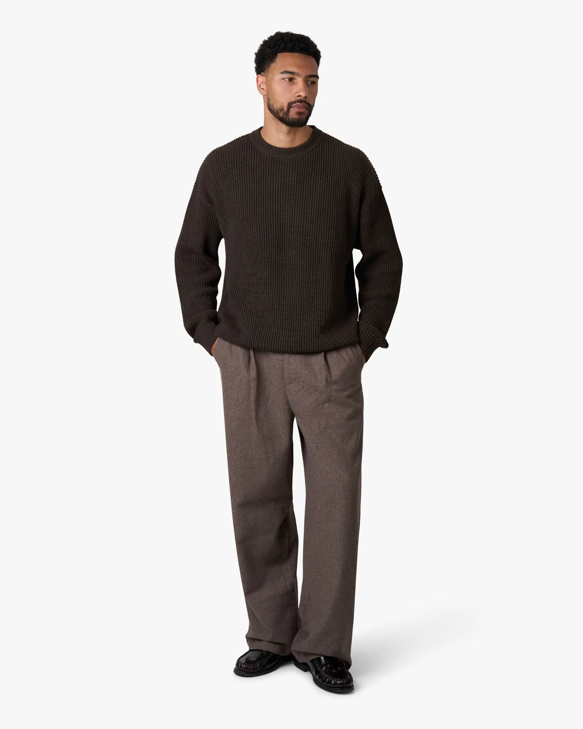 Naval Knitted Cotton Sweater | Dark Brown