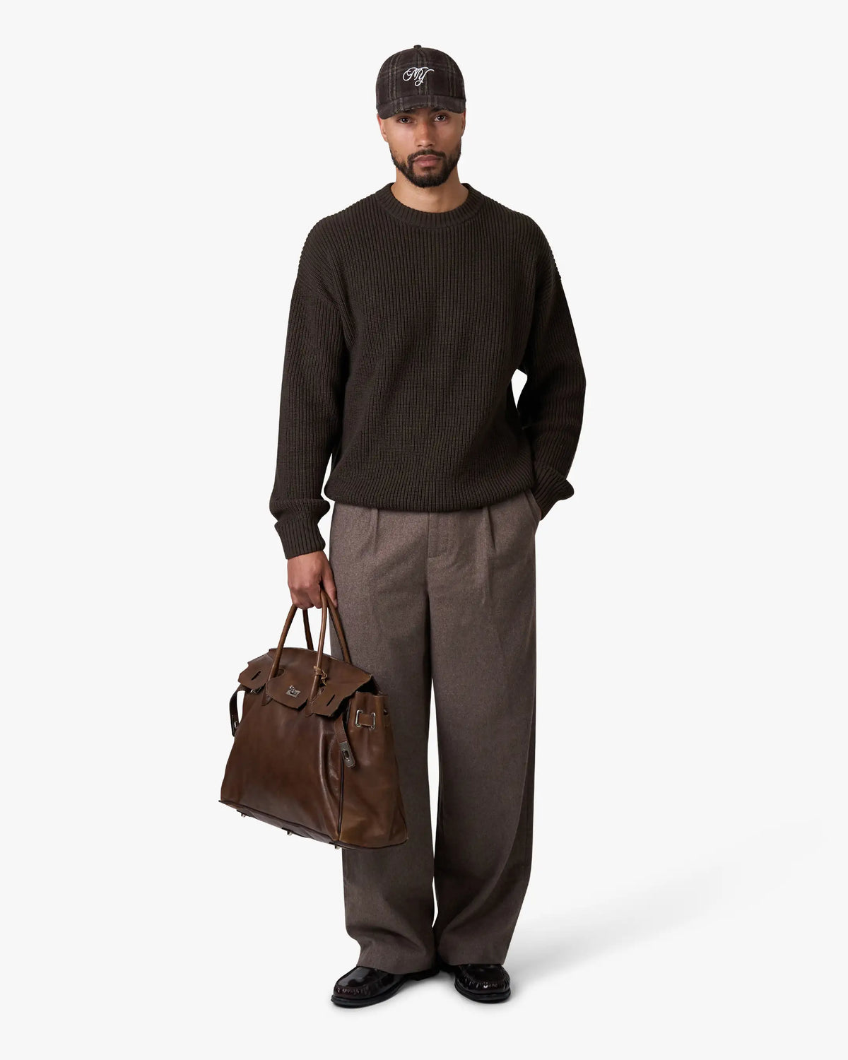 Naval Knitted Cotton Sweater | Dark Brown