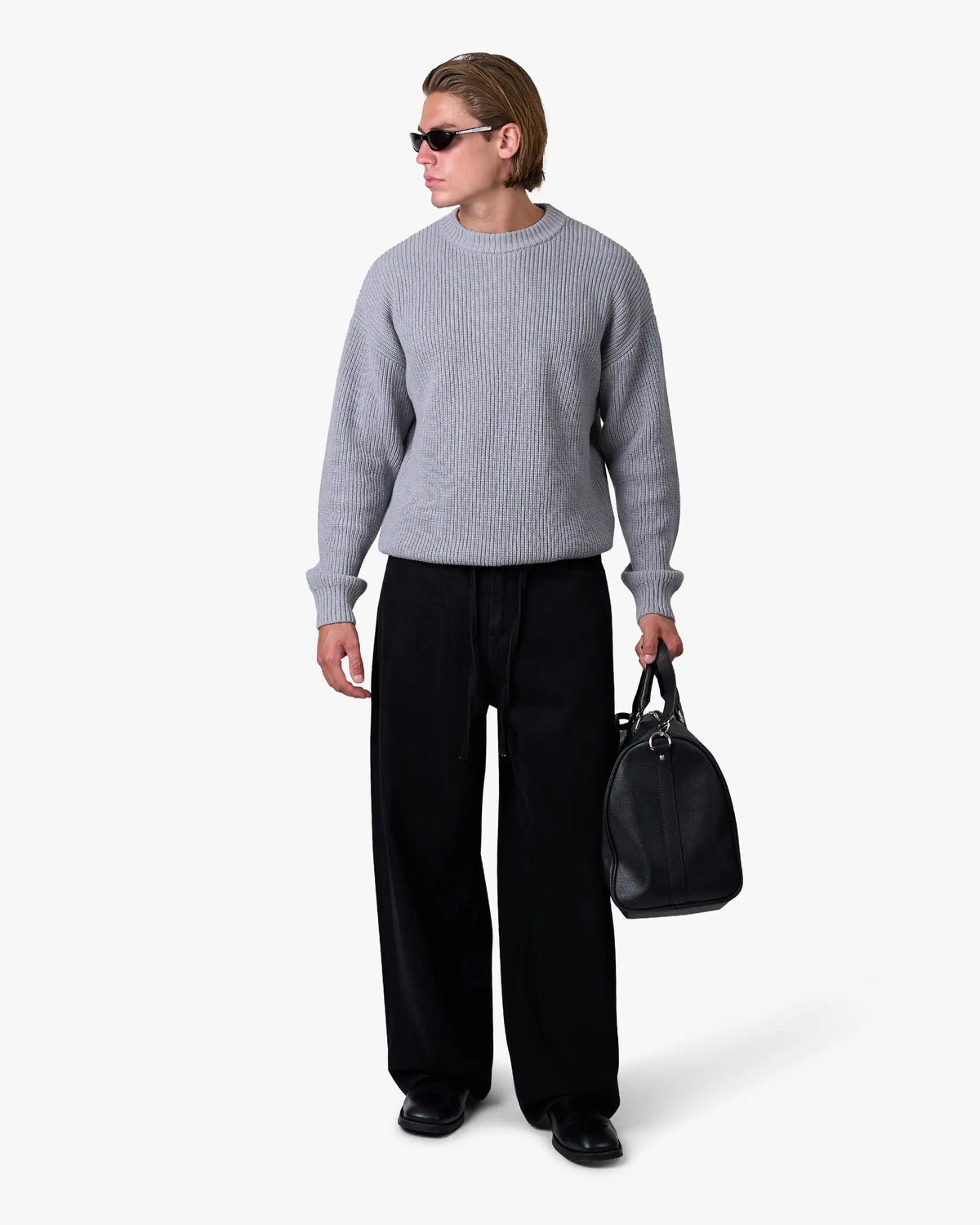 Naval Knitted Cotton Sweater | Grey Melee