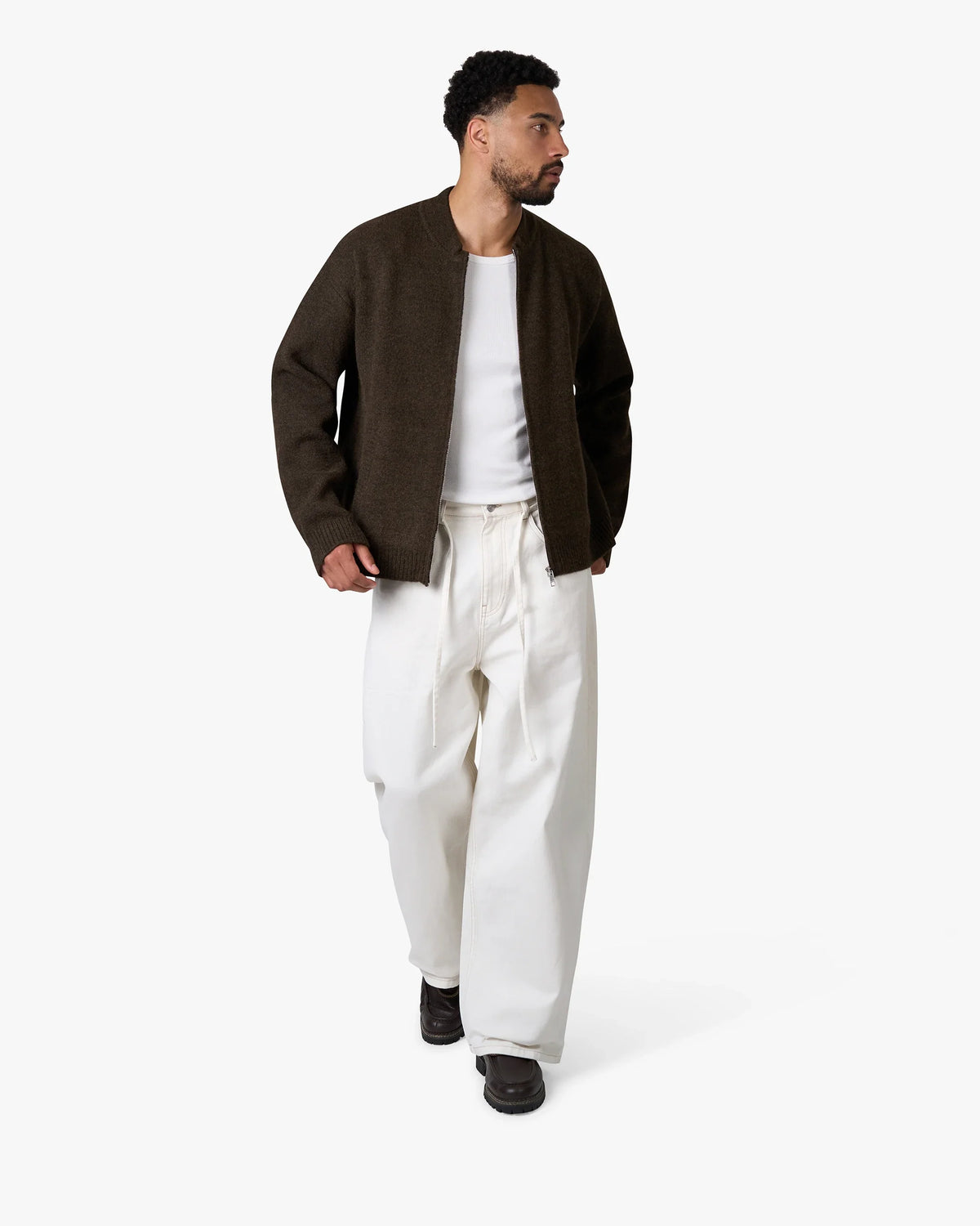 Signore Brushed Zip-Up Cardigan | Brown