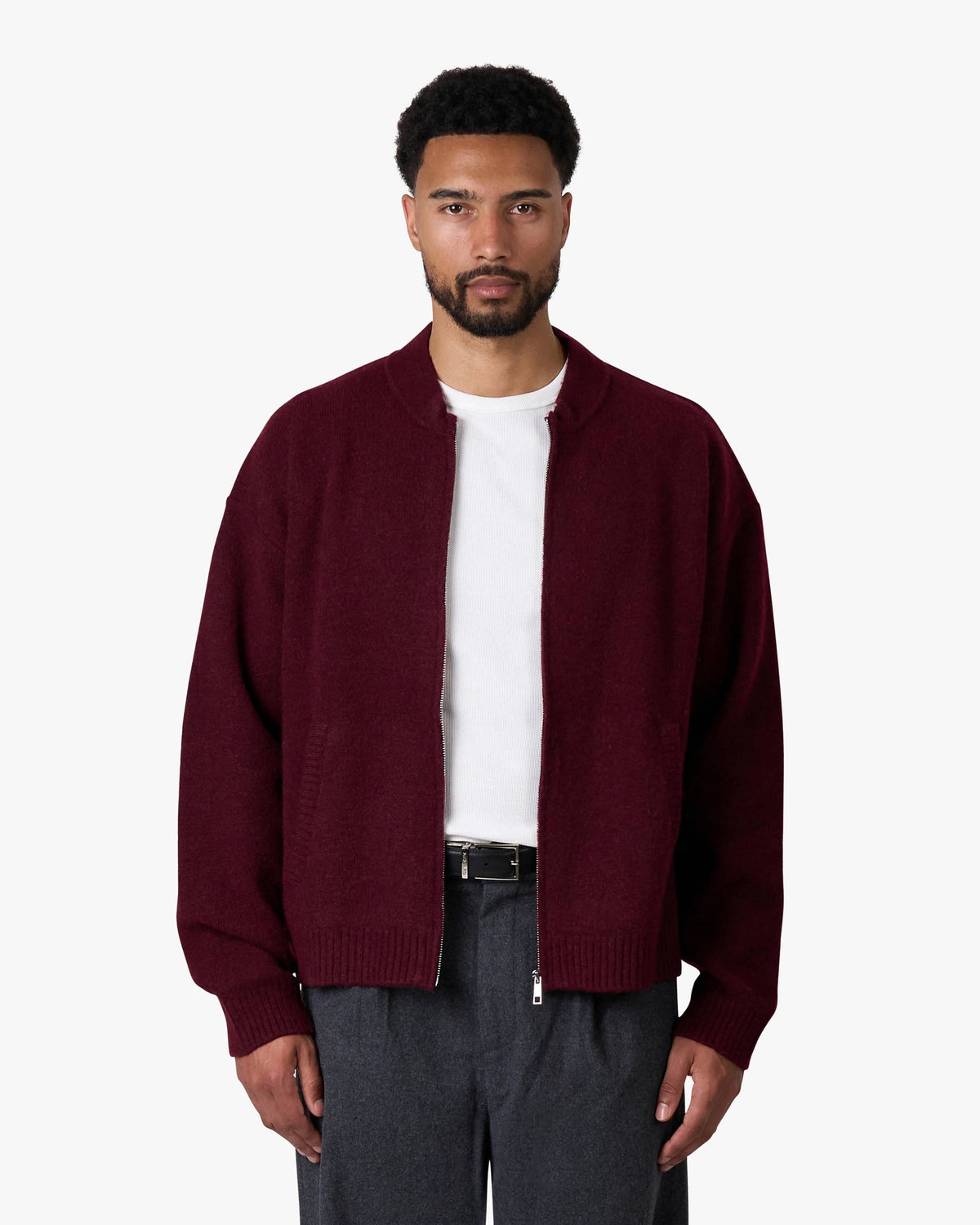 Signore Brushed Zip-Up Cardigan | Burgundy