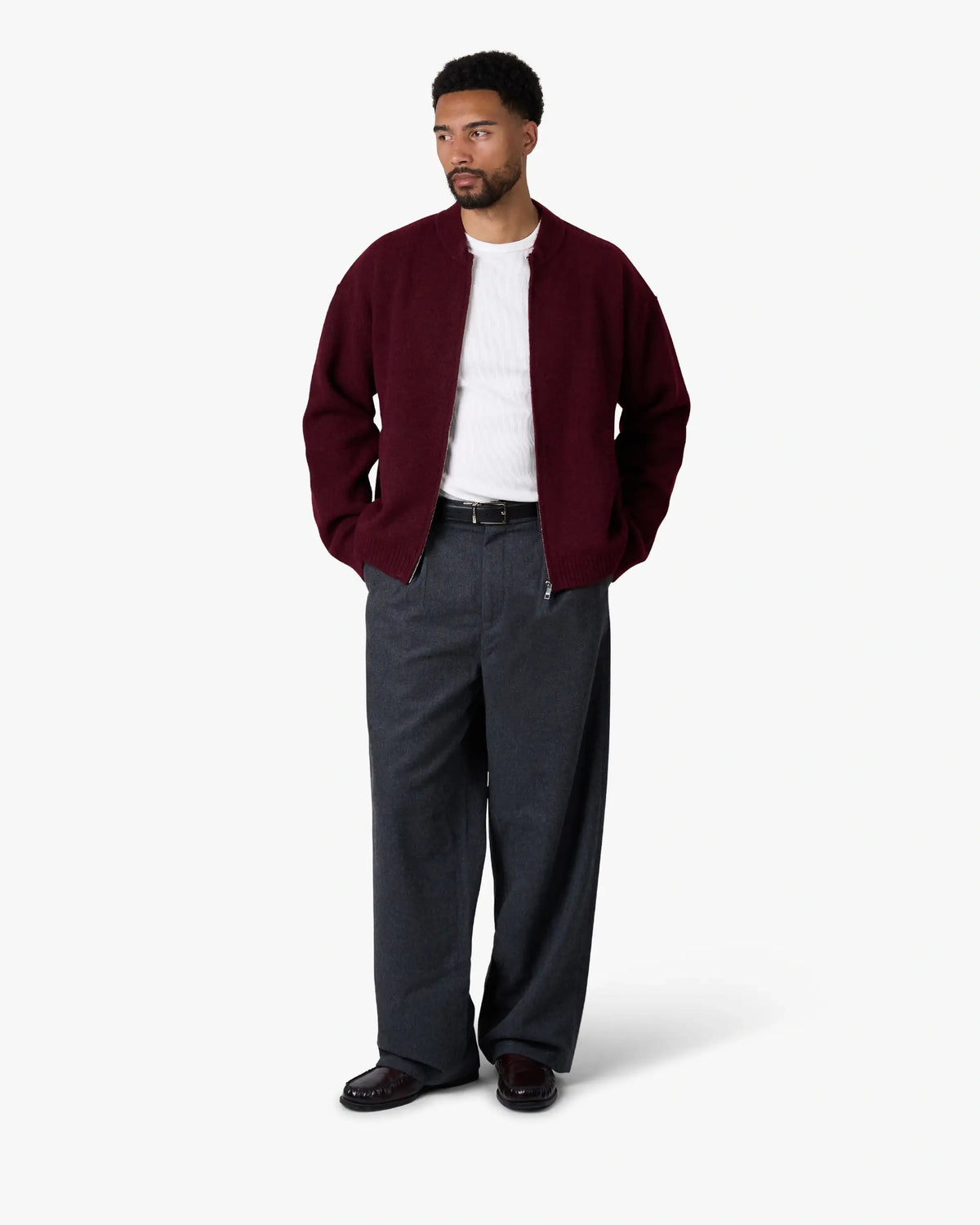 Signore Brushed Zip-Up Cardigan | Burgundy