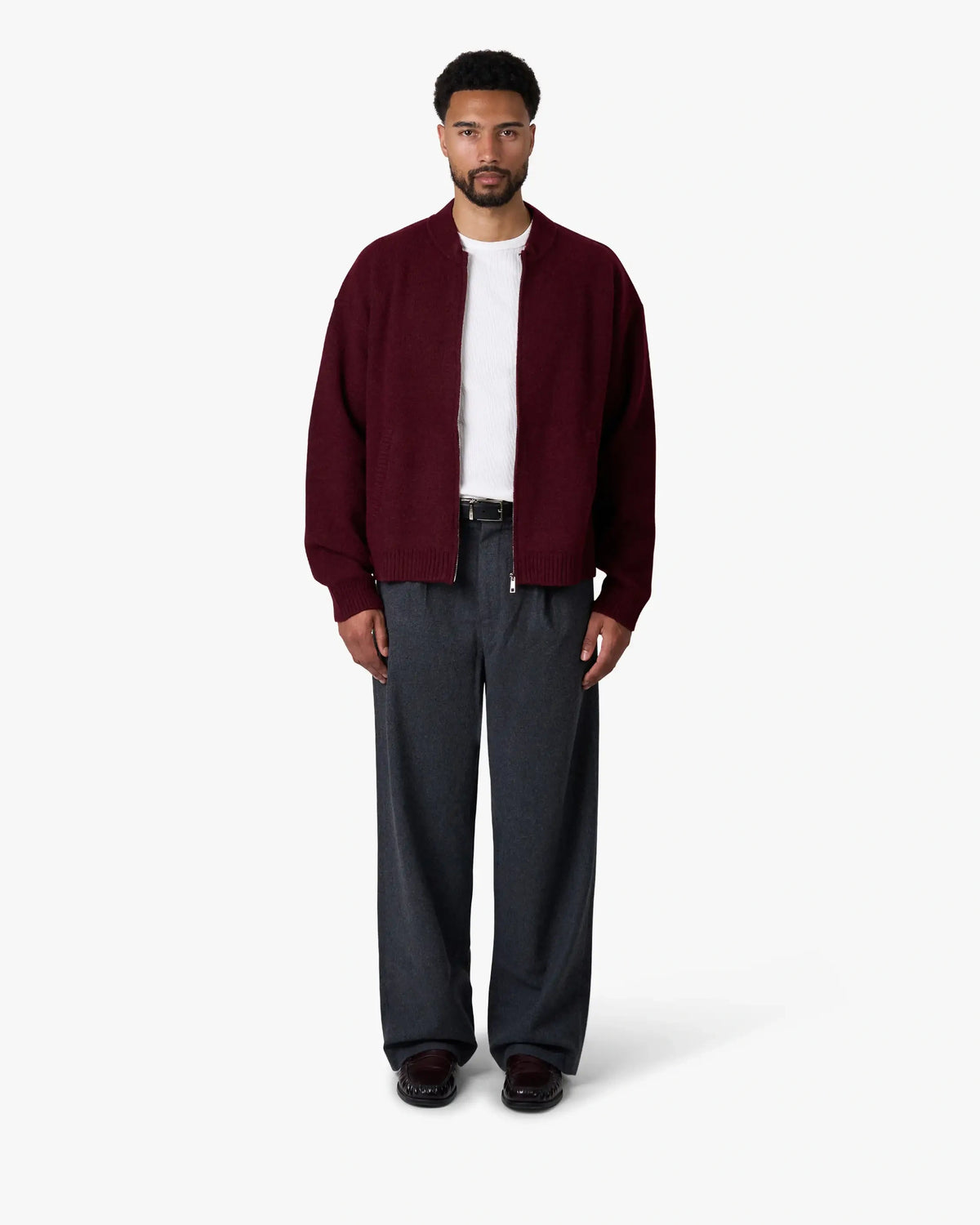 Signore Brushed Zip-Up Cardigan | Burgundy