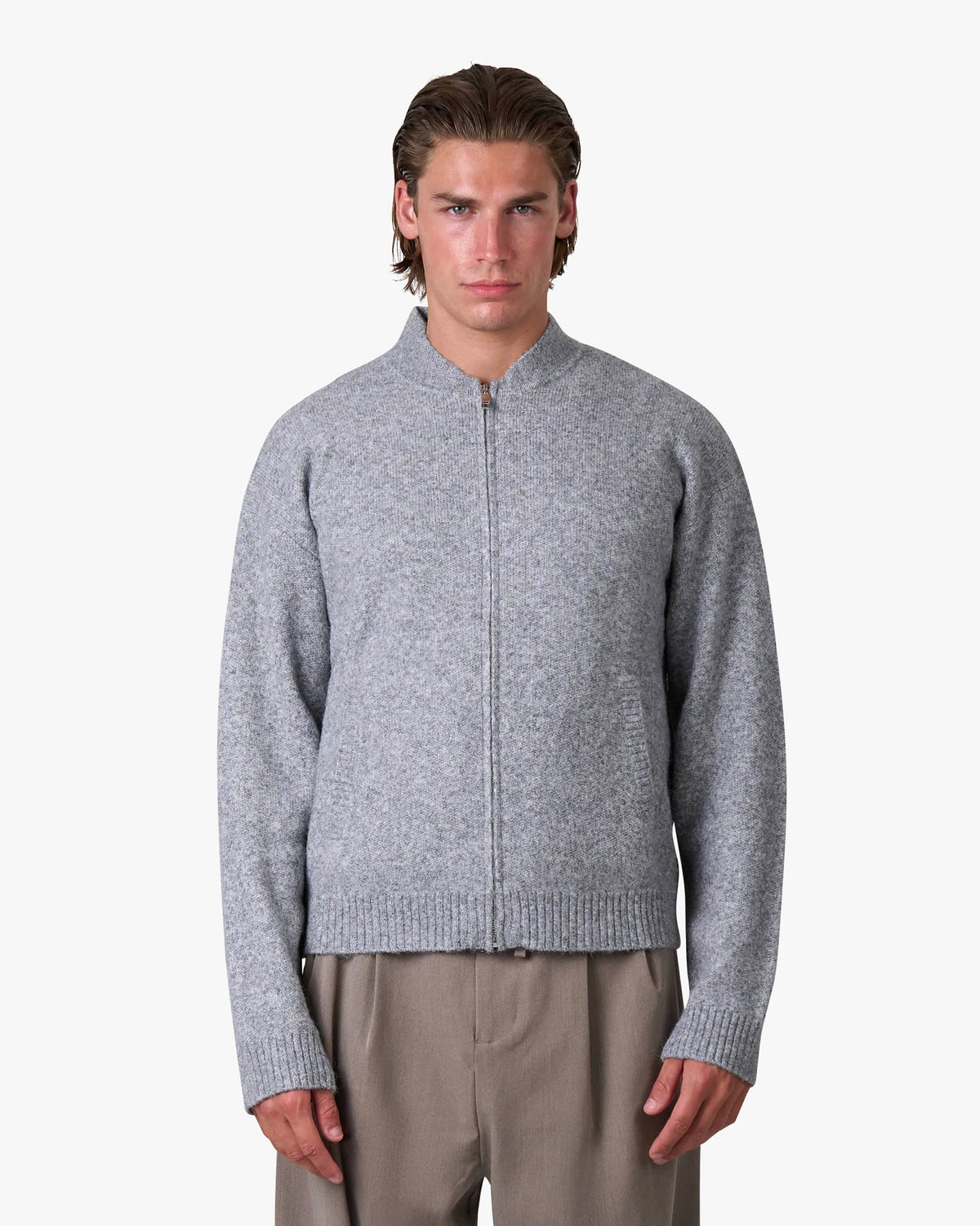 Signore Brushed Zip-Up Cardigan | Grey Melee