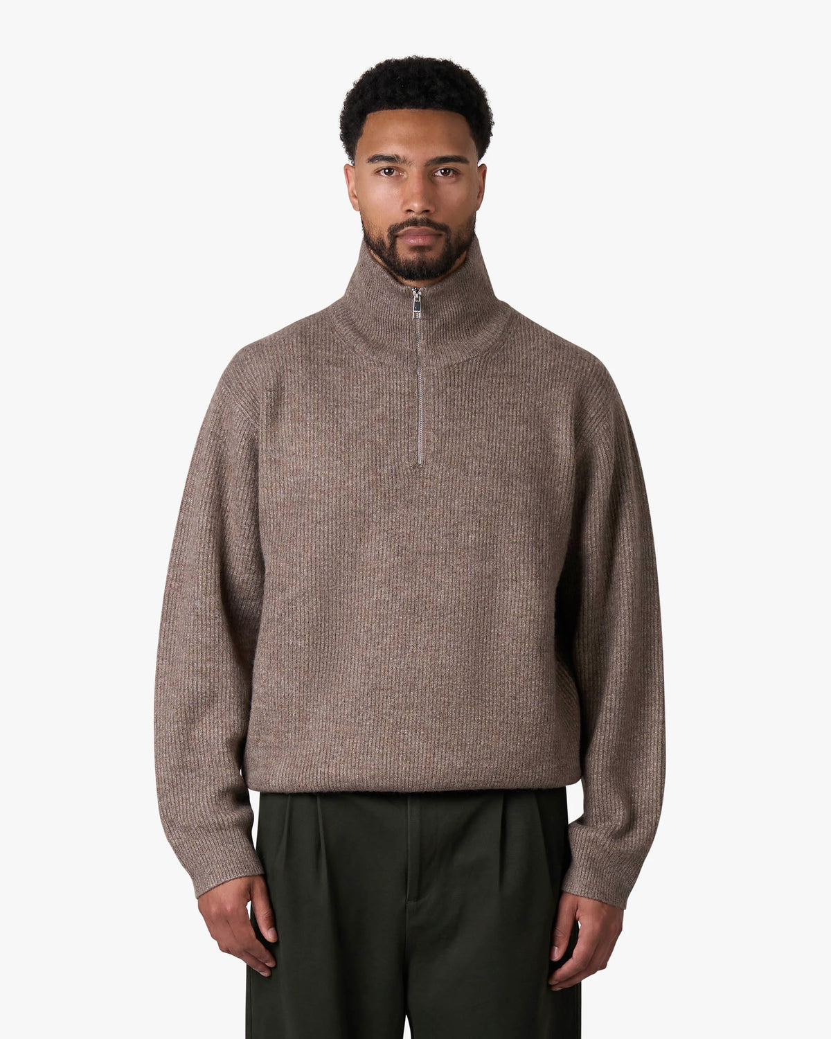Sontuso Knitted Half-Zip Sweater | Light Brown