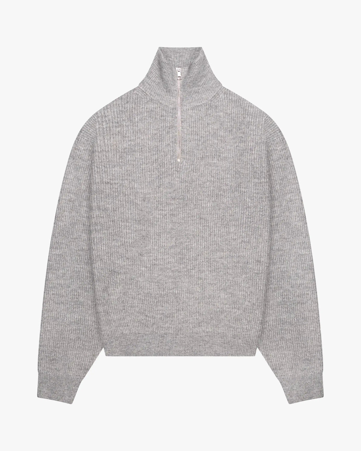 Sontuso Knitted Half-Zip Sweater | Light Grey Melee flatlay