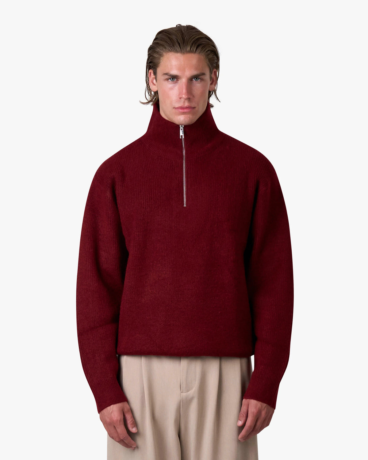 Sontuso Knitted Half-Zip Sweater | Red