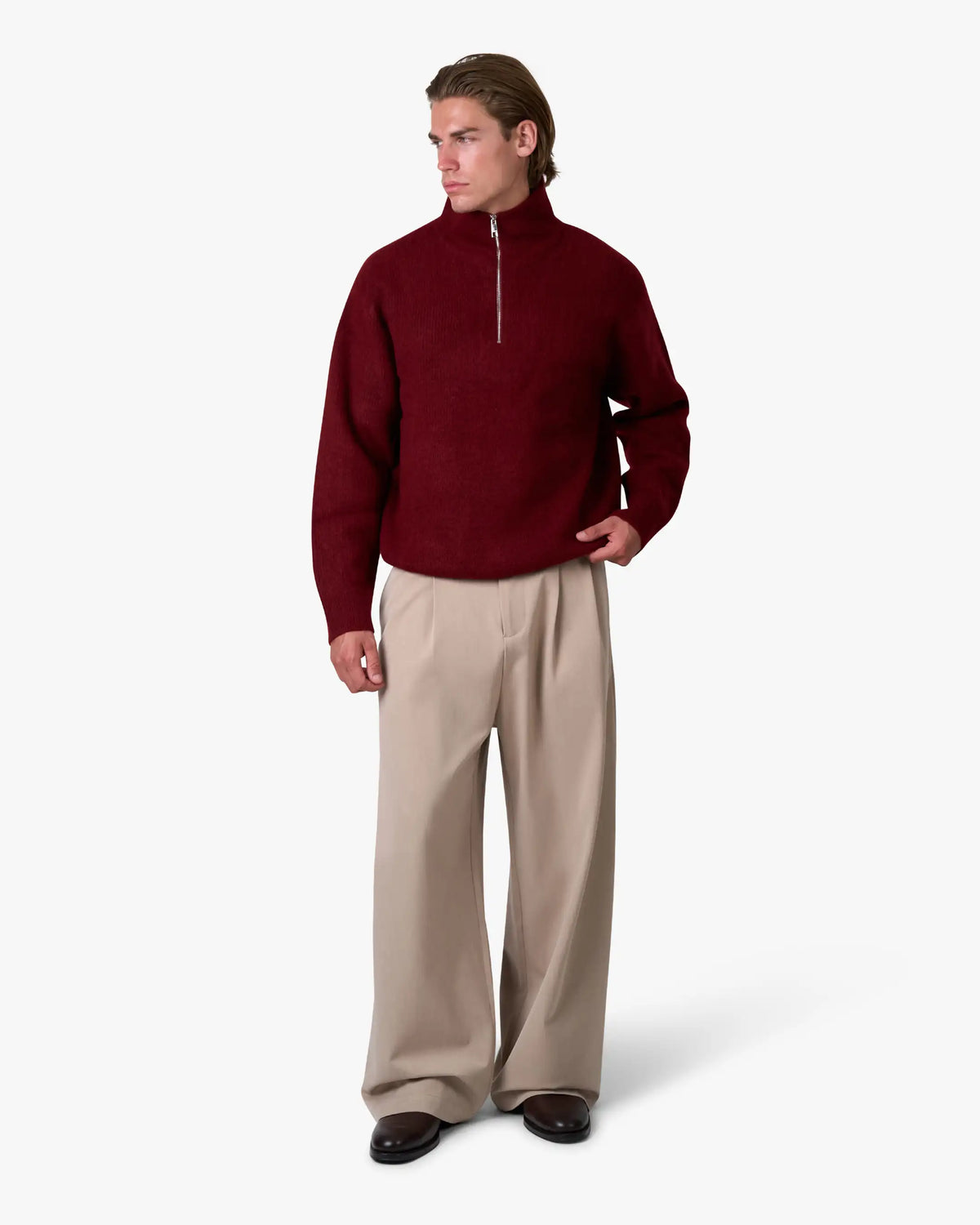 Sontuso Knitted Half-Zip Sweater | Red