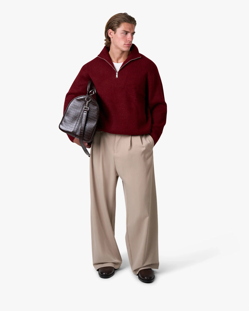 Sontuso Knitted Half-Zip Sweater | Burgundy