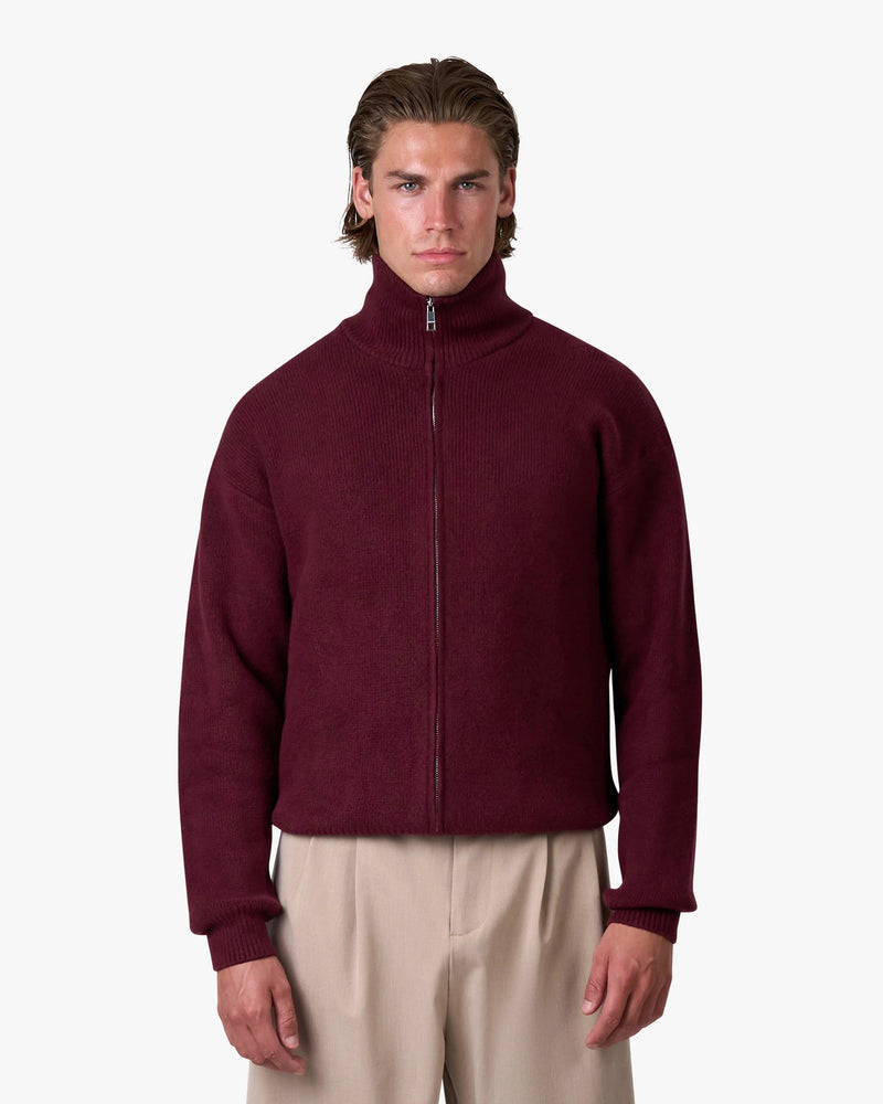 Ventura Cotton Zip-Up Cardigan | Burgundy