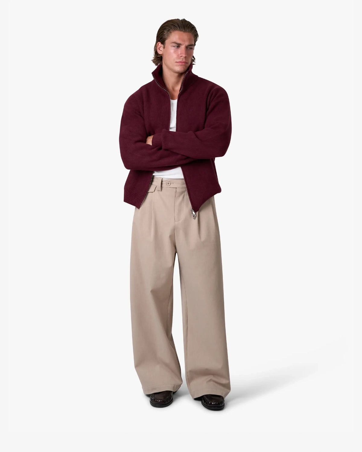 Ventura Cotton Zip-Up Cardigan | Burgundy