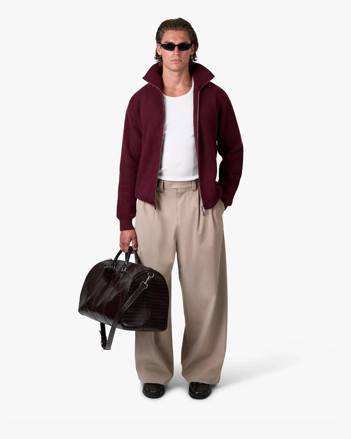 Ventura Cotton Zip-Up Cardigan | Burgundy